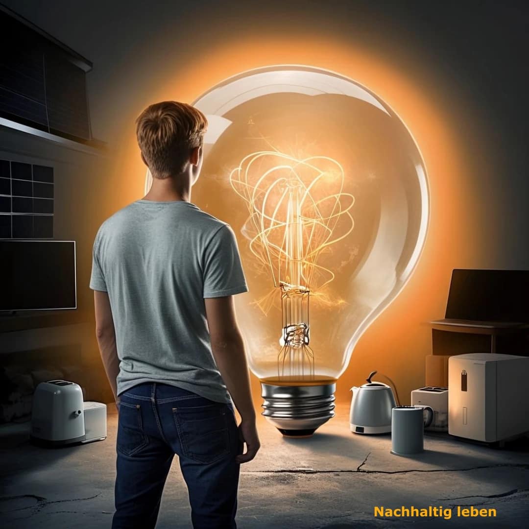 Ein Mensch steht ratlos vor typischen elektrischen Verbrauchern eines Privathaushalts. Das Bild symbolisiert, dass Energieeffizienz ein wichtiges Schlüsselelement für Nachhaltigkeit ist. Im globalen Zusammenhang genauso wie im eigenen Zuhause sind jedoch Taten zu mehr Energieeffizienz gefragt. Ratlosigkeit löst das Problem nicht.