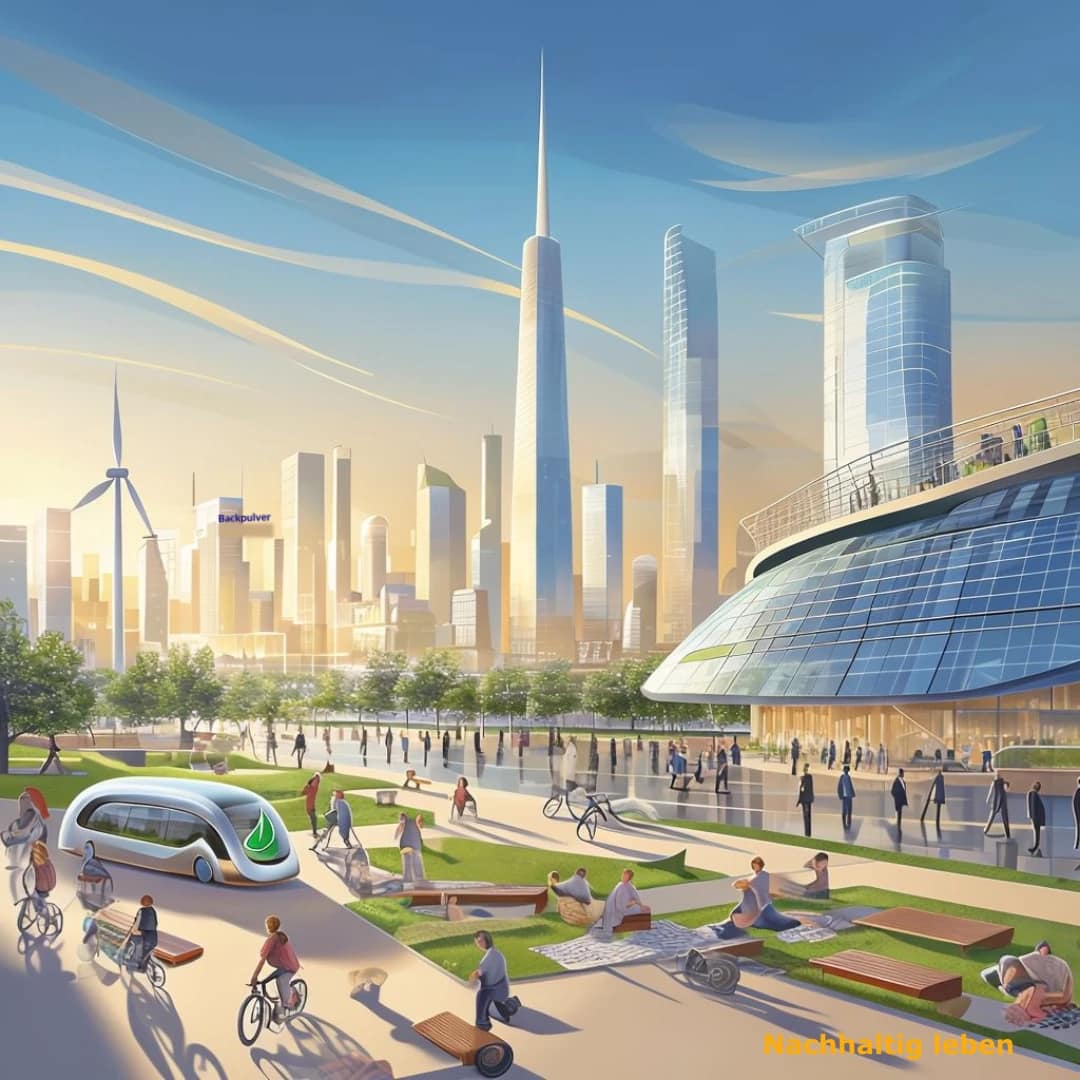 Das Bild symbolisiert, wie ein nachhaltiges Leben im Alltag aussehen könnte. Mensch, Technik und Natur sind harmonisch verbunden, stärken und ergänzen einander.