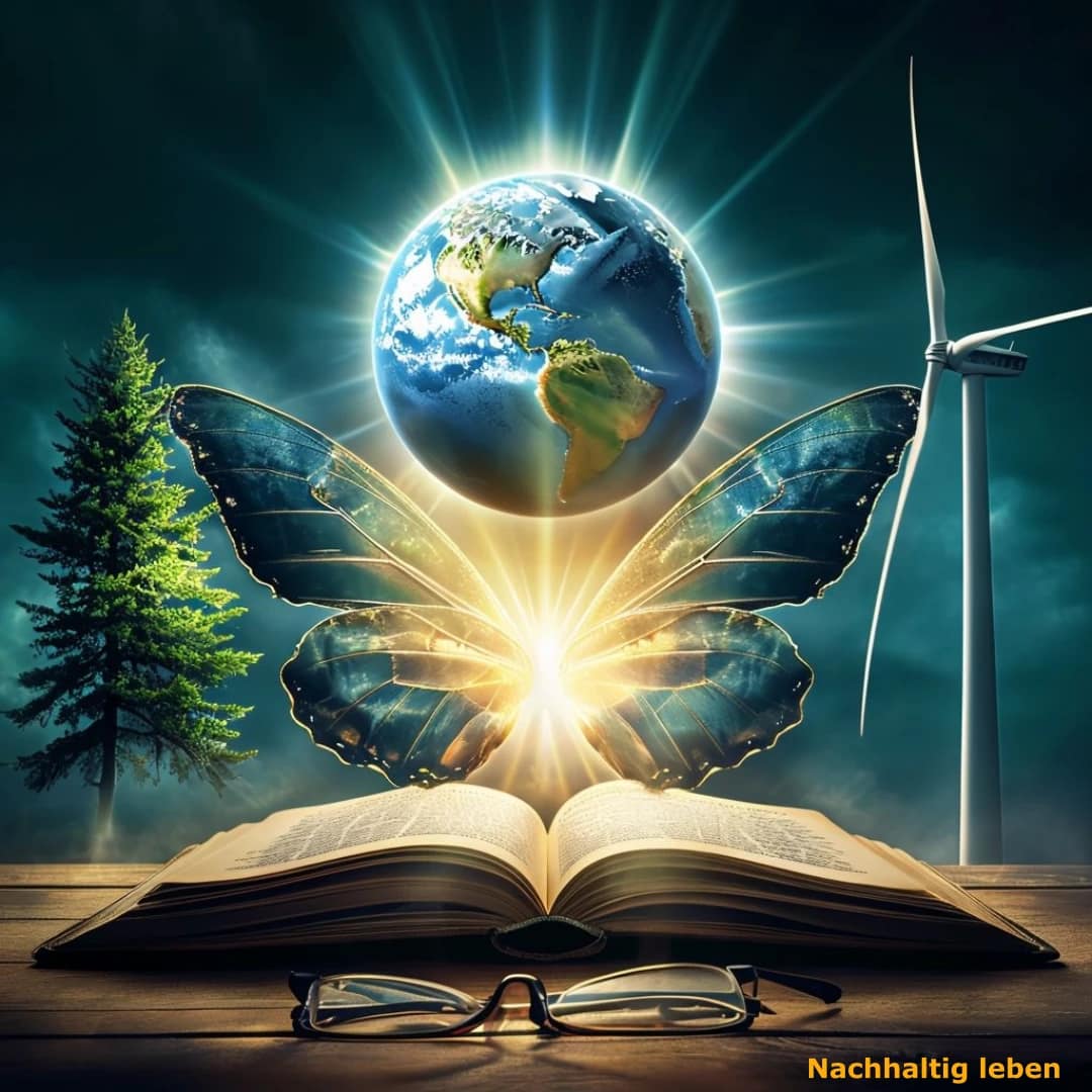 Das Bild symbolisiert die Notwendigkeit von Bildung für eine nachhaltige Entwicklung (BNE). Ein aufgeschlagenes Buch deutet an, dass Nachhaltigkeit in allen Dimensionen der Nachhaltigkeit - Ökonomie, Ökologie und Soziales - ein grundlegendes Verständnis und Wissen zur Methodik Nachhaltigkeit erfordert.