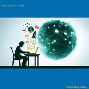 Symbol für die Erstellung einer eigenen Nachhaltigkeits-Website. Eine Silhouette sitzt an einem Laptop. Vom Bildschirm steigen Icons wie ein „WWW“-Symbol, ein Raketen-Icon für das Ranking, kleine Briefumschläge für einen Newsletter und vernetzte Punkte für Backlinks auf. Im Hintergrund sieht man eine stilisierte Weltkugel, die durch digitale Linien verbunden ist. Symbol für die Erstellung einer eigenen Nachhaltigkeits-Website. Eine Silhouette sitzt an einem Laptop. Vom Bildschirm steigen Icons wie ein "WWW"-Symbol, ein Raketen-Icon für das Ranking, kleine Briefumschläge für einen Newsletter und vernetzte Punkte für Backlinks auf. Im Hintergrund sieht man eine stilisierte Weltkugel, die durch digitale Linien verbunden ist.