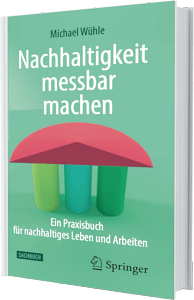 Das Cover des Buchs 'Nachhaltigkeit messbar machen', ein Sachbuch des Nachhaltigkeits-Experten Michael Wühle. Erschienen im Springer-Verlag 2022